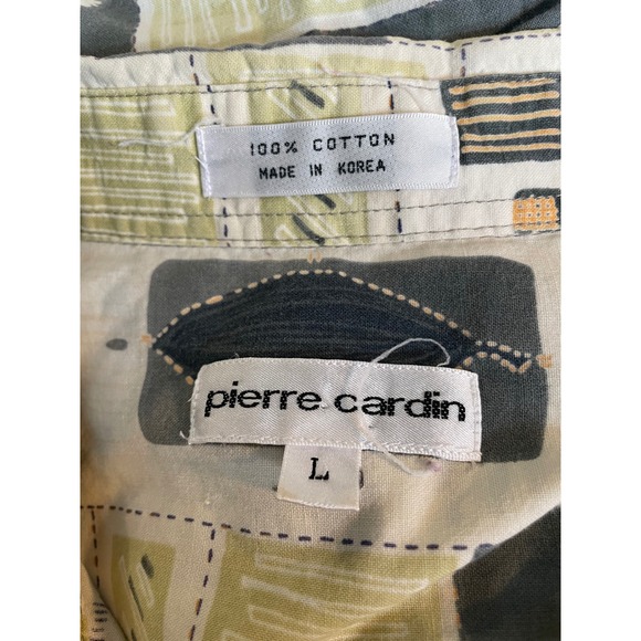Pierre Cardin Mens Vintage Geometric Abstract Cotton Short Sleeve Shirt Green L - Picture 3 of 4